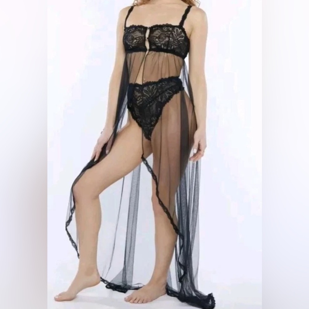Savage Fenty Sexy Fem Bot Black Lace & Tulle Maxi Slip- Nighty lingerie 1X - Picture 5 of 8